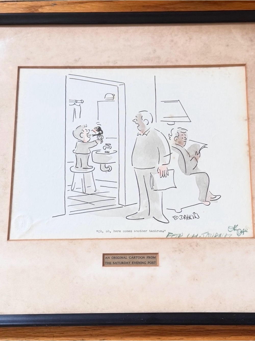 Framed Original Ed Dahlin cartoon Saturday Evening Post